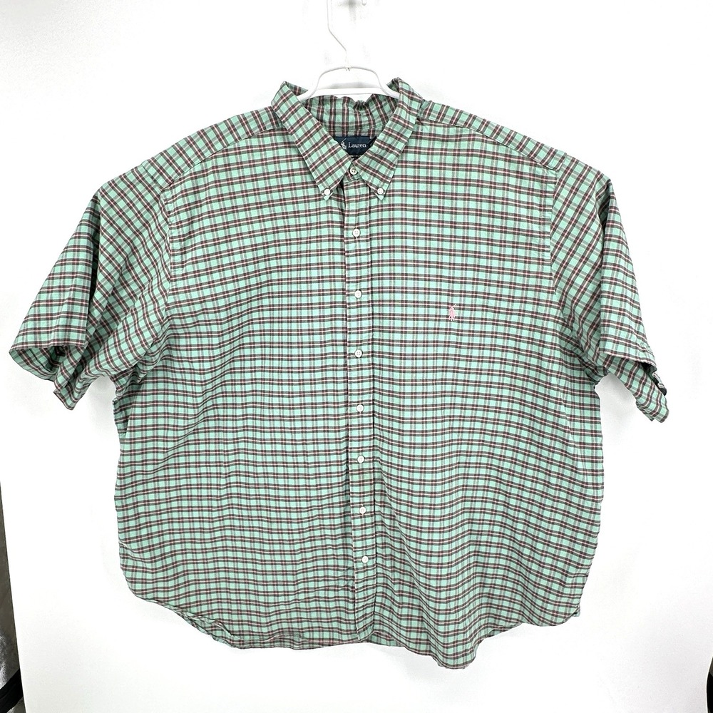 Polo Ralph Lauren Classic Fit Shirt Mens 4XB Green Pink Plaid Short Sleeve